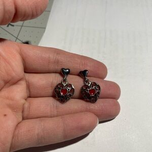Premier Designs Red and Silver Heart Earrings
